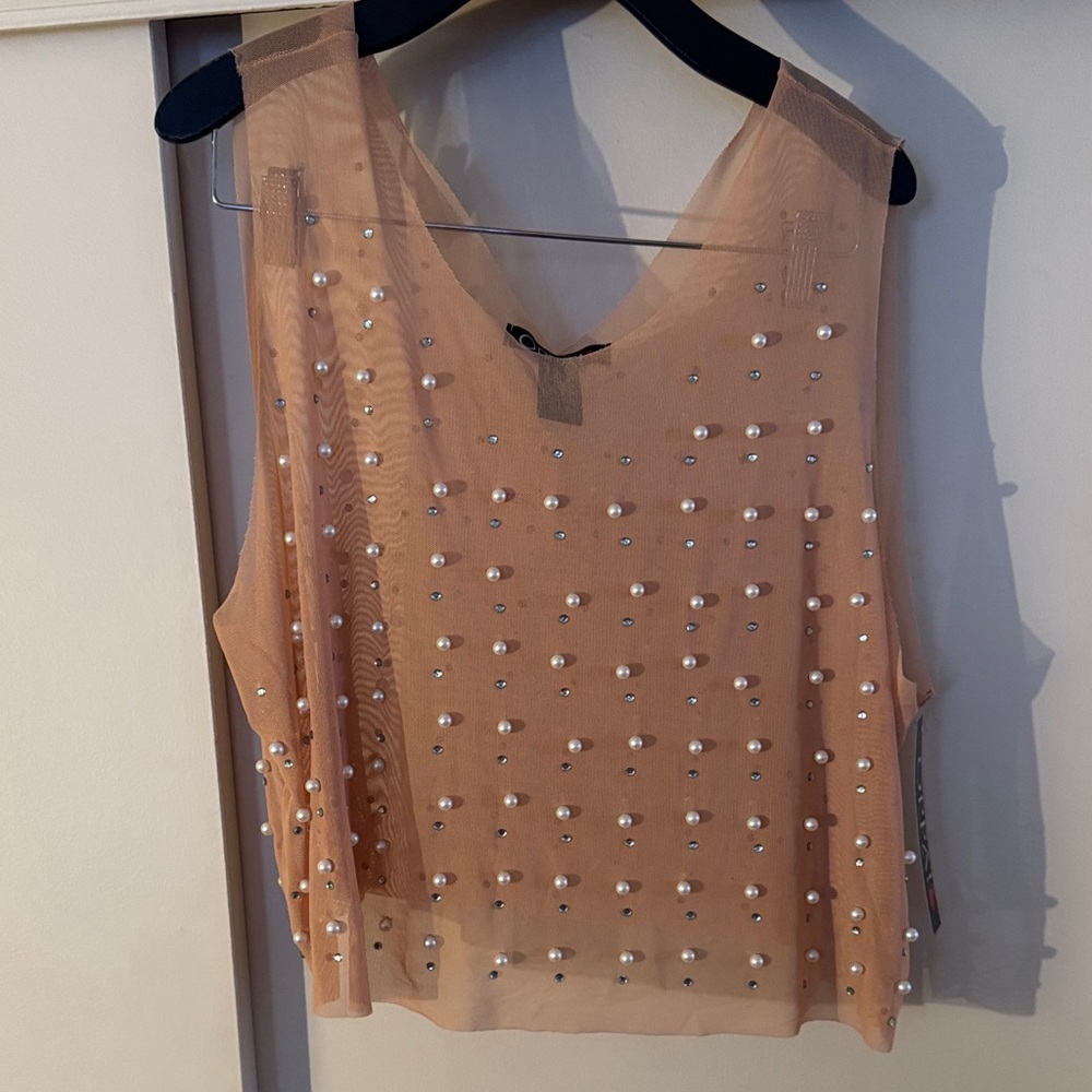 Forever 21 Blush Beaded Mesh Crop Top